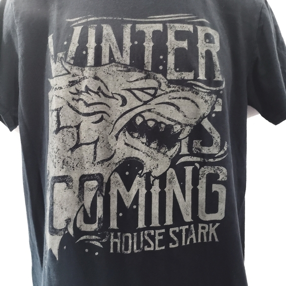 Game of Thrones House Stark Winter‎ is coming Black Graphic Print T shirt - Picture 2 of 4